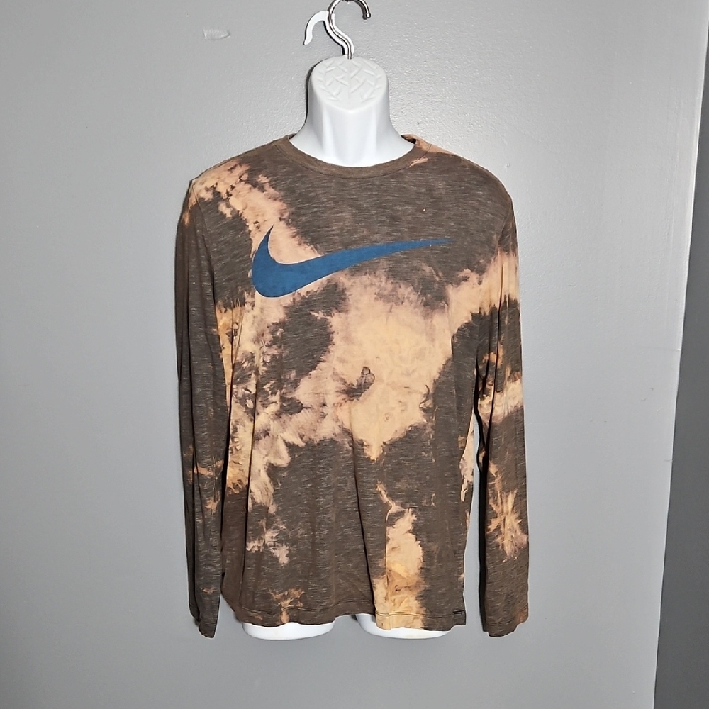Nike, Dri Fit, Long Sleeve, Tye Die, Brown, Tee, Size Medium